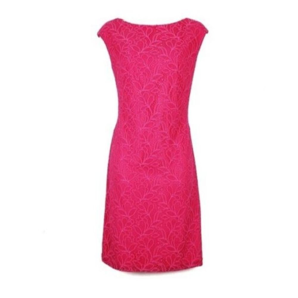 CHAPS Floral Lace Coral Sheath Dress Size 2